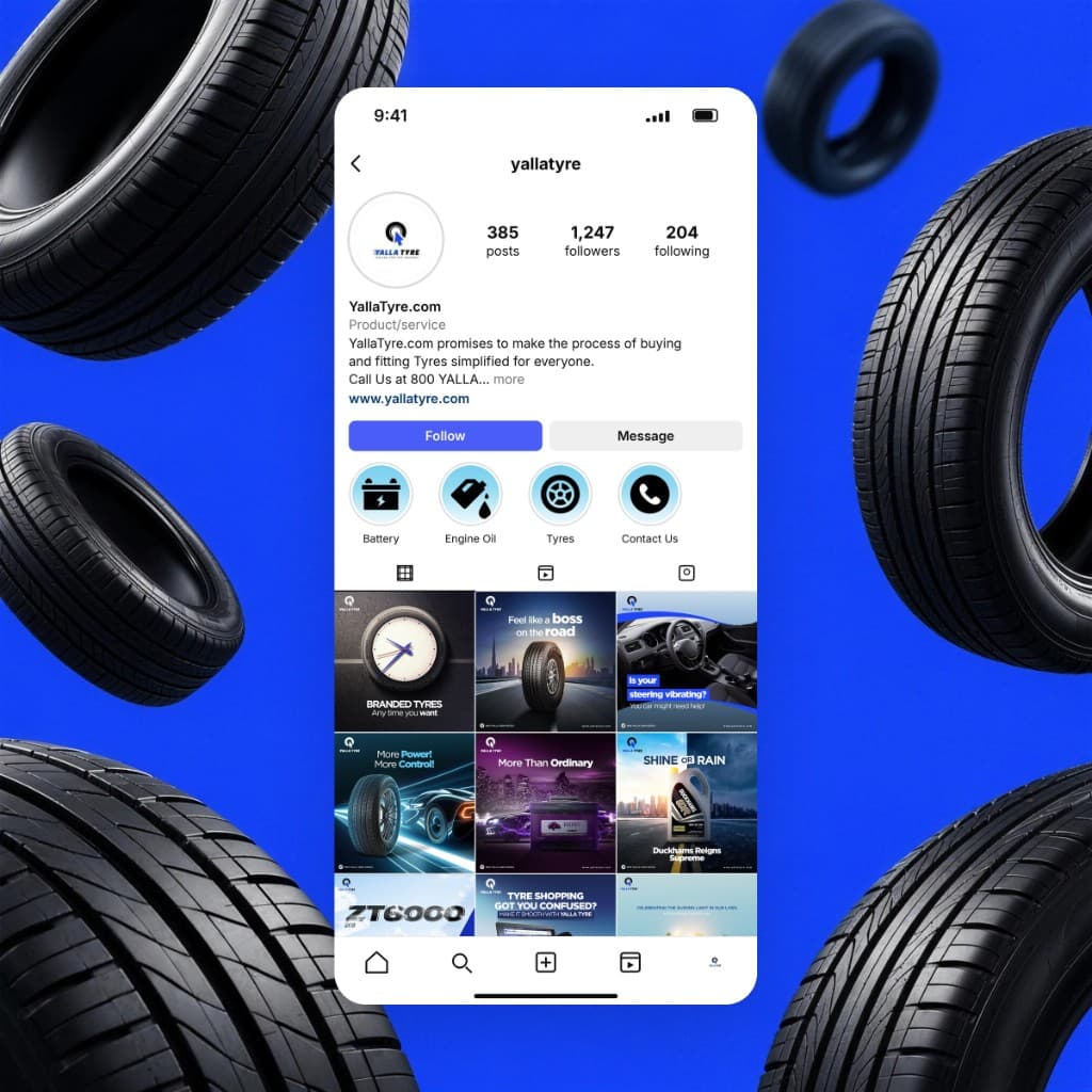YallaTyre Instagram profile mockup